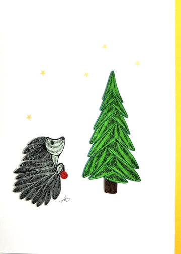 Hedgehog with Christmas Tree Card by Iconic Quilling